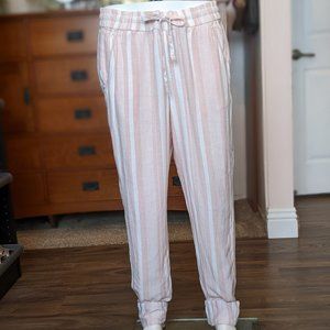 Calvin Klein Pale Pink & White Striped Pants Large long cuff ~